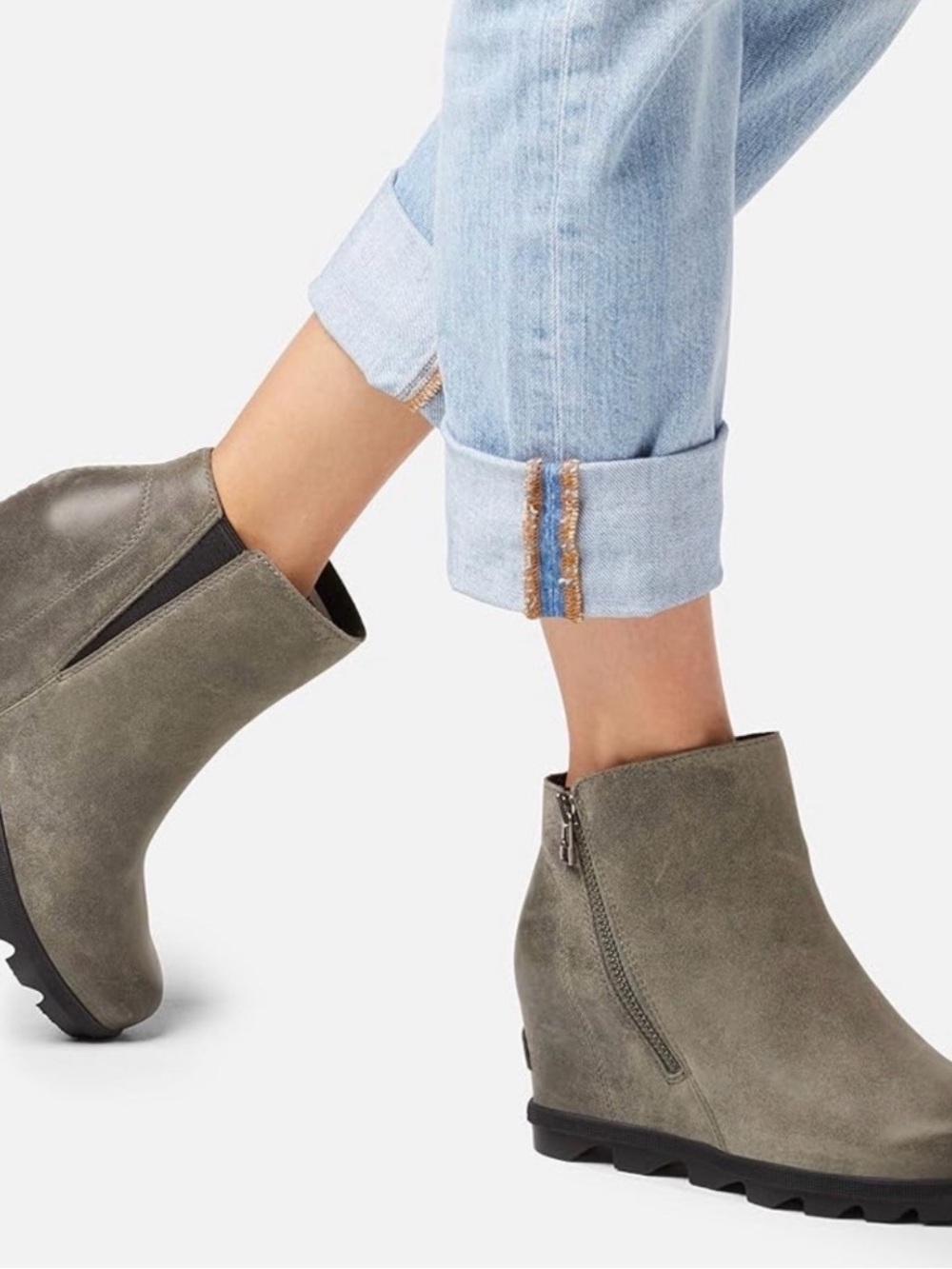 SOREL Evie II Zip Waterproof Gray Leather Wedge Ankle Boots Women's Size 11